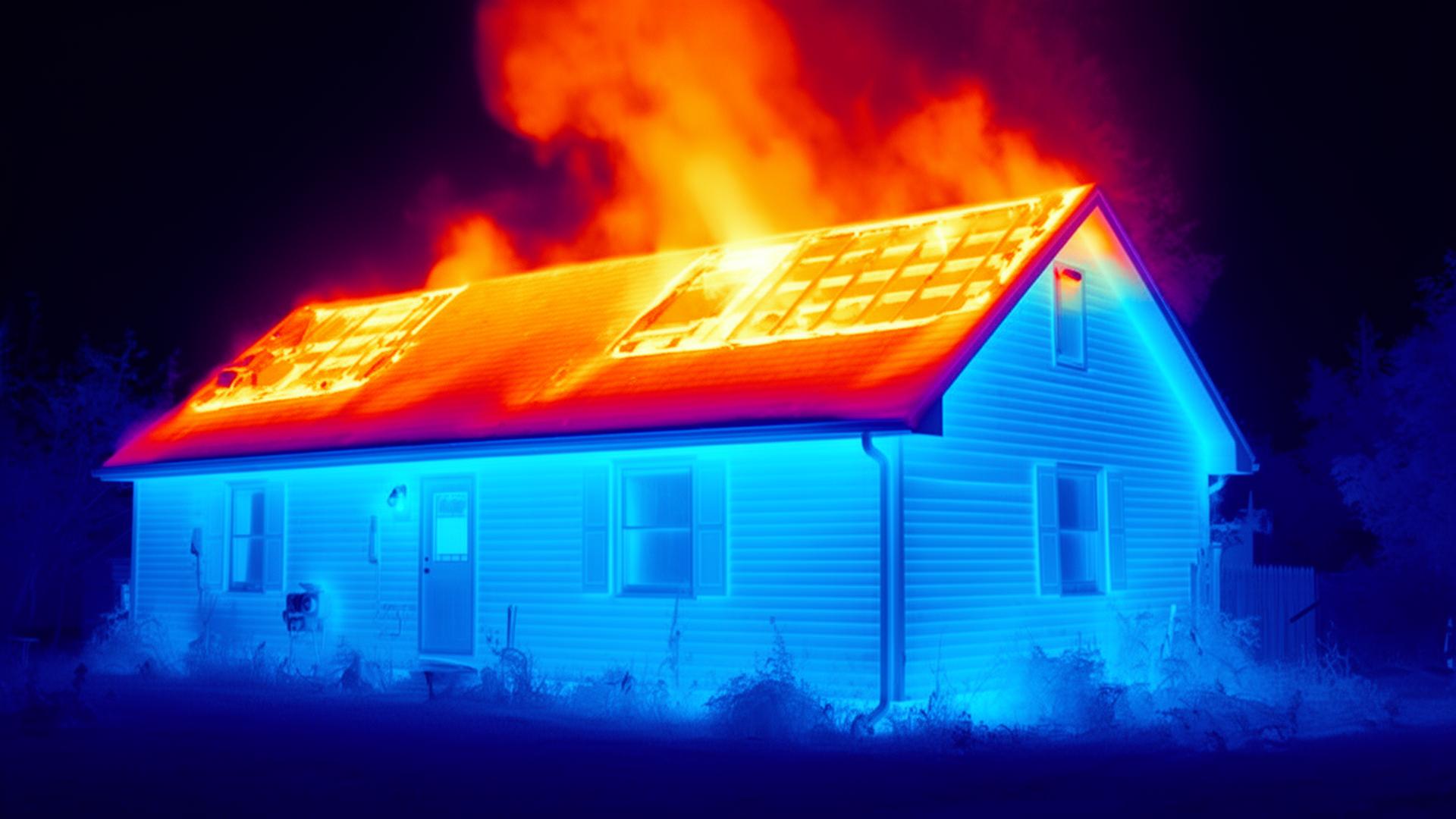 Thermal imaging showing heat escaping from home's attic